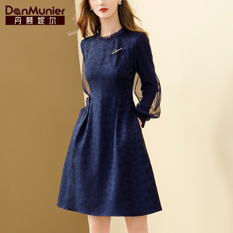 丹慕妮尔法式高端长袖提花连衣裙女高级感秋冬气质收腰显瘦a字裙