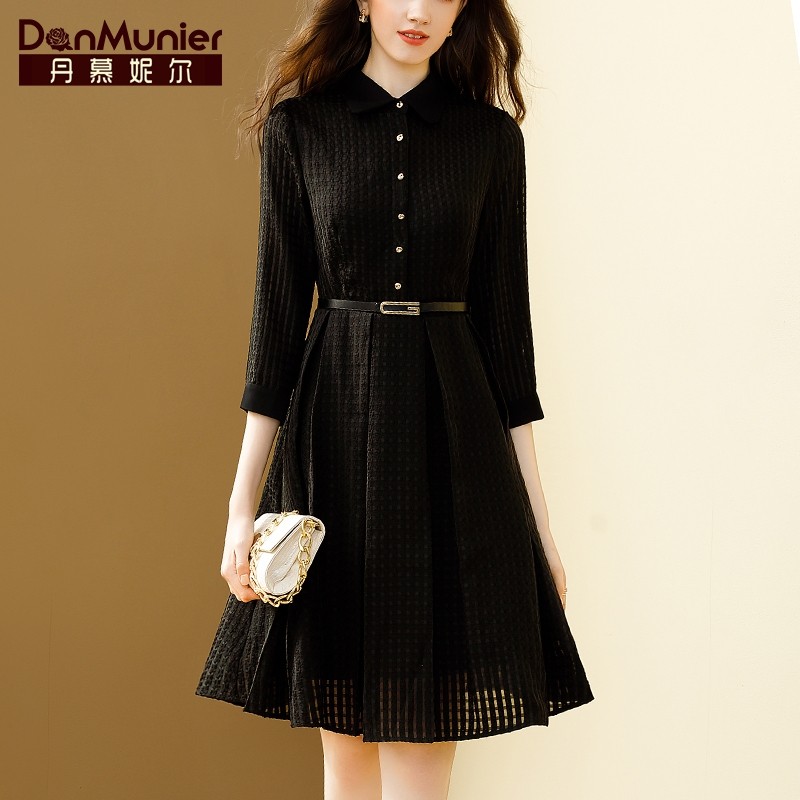 丹慕妮尔提花休闲连衣裙女简约轻奢名媛2022新款高级感气质春裙子