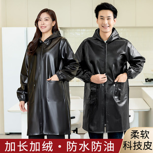 加绒pu皮革罩衣大人女新款 家用厨房工作服防水防油围裙加厚男冬季