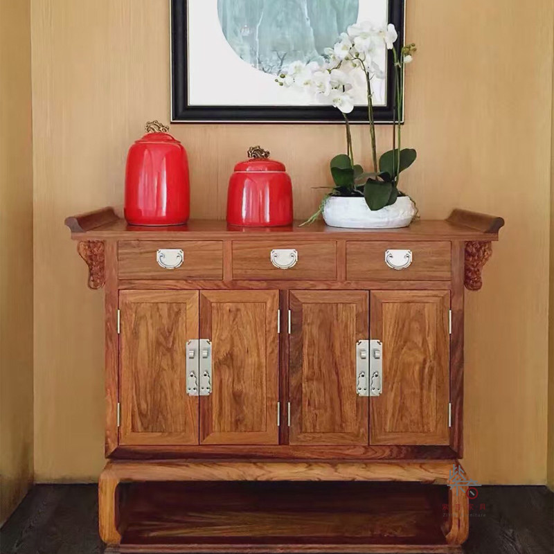 新中式玄关柜 门厅柜刺猬紫檀鞋柜京瓷餐边柜红木家具 苏梨玄关柜