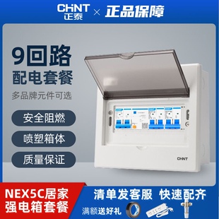 正泰家用明装9回路强电箱带接线2P漏保1P空开断路器配电箱成品