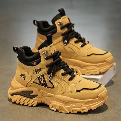 高帮男鞋秋季皮面厚底防滑工作马丁靴秋季户外登山运动休闲工装靴