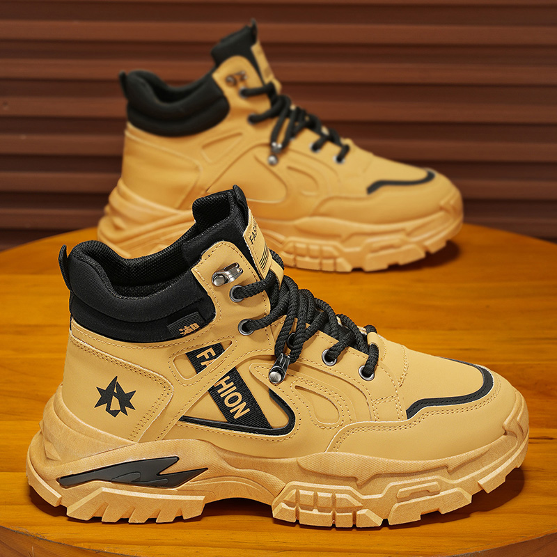高帮男鞋秋季皮面厚底防滑工作马丁靴秋季户外登山运动休闲工装靴