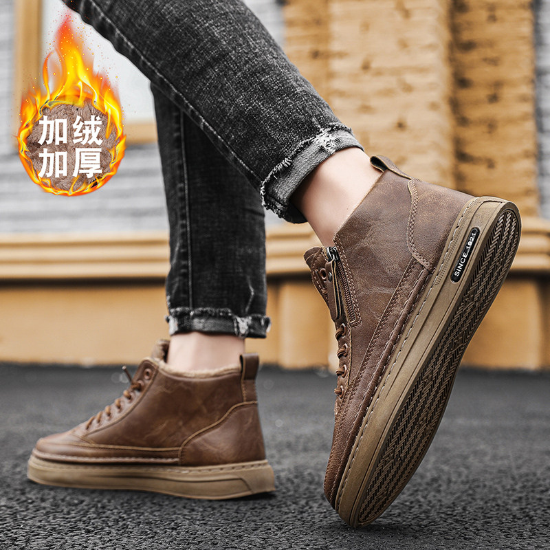 MARTIN BOOTS MENS SUMMER HIGH-TOP LEATHER SHOES BRITISH STYLE VELVET WARM COTTON SHOES SNOW BOOTS MID-TOP MENS CARGO BOOTS