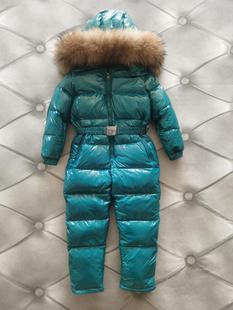 2025新款冬装欧美儿童中小大童幼儿连体羽绒服户外滑雪服大毛领