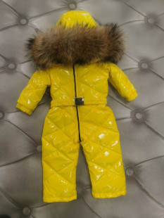 2024新款冬装欧美风中小大童装羽绒服连体衣超大毛领户外滑雪服