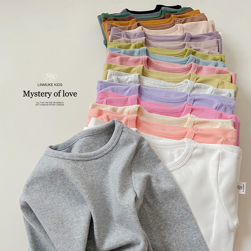 儿童秋冬纯棉磨毛弹力圆领打底衫