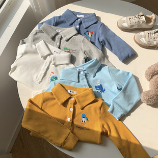 2025春秋韩版新款男女童上衣宝宝纯棉卡通polo衫长袖儿童翻领T恤