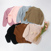 ins童装 韩版 男女儿童棉线小粗针织复古圆领宽松慵懒套头针织毛衣