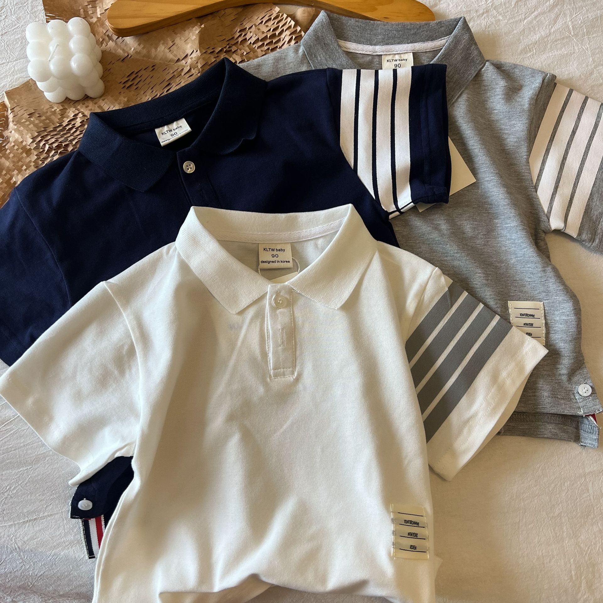 儿童夏季品质短袖POLO衫条纹T恤1