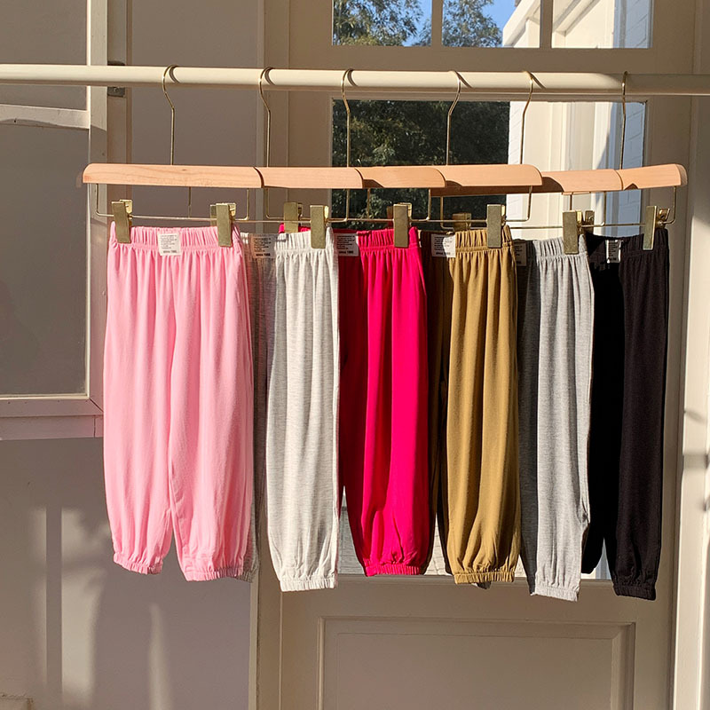 中大男女童空调长裤夏季新款宝宝薄款纯色贴标弹力棉宽松防蚊裤潮