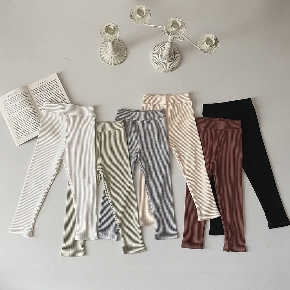 宝宝纯棉坑条打底裤2026春秋新款男女童纯色弹力外穿修身长裤子潮