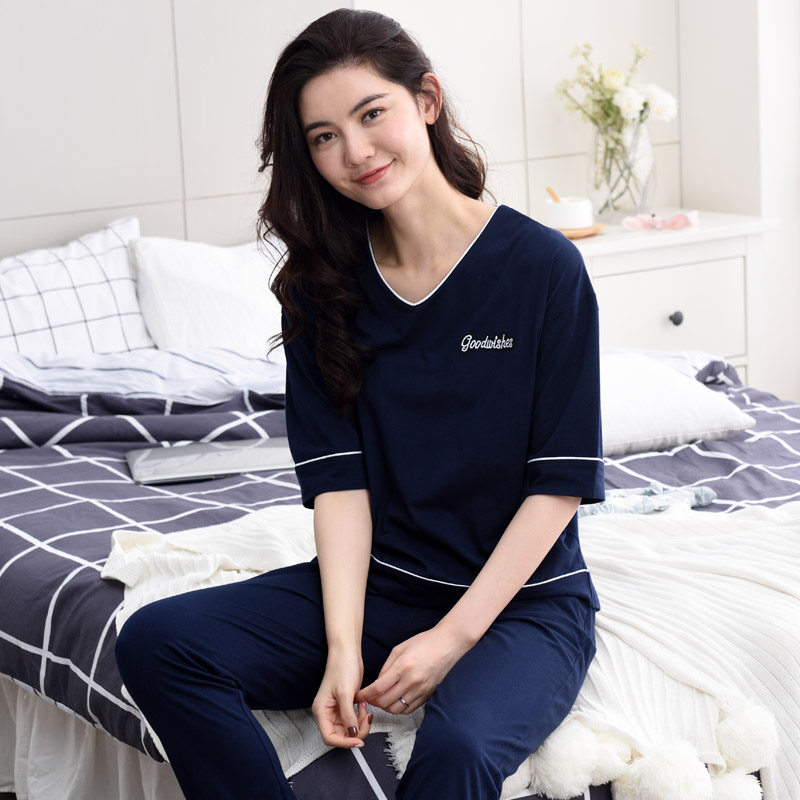 pajamas summer pure cotton Korean Edition Exorcism Simplicity V-neck Solid Sleeve trousers Home Furnishings Cotton suitin the Lingerie/Men's underwear/Tracksuit , Pajamas/Home service package  category - from Buy2taobao.com to provide professional Taobao agent buy service