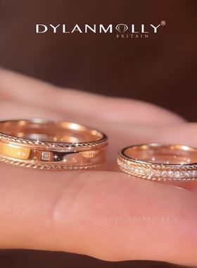 迪伦茉莉时光守望者恋爱礼物原创S925纯银镀18K金情侣对戒定制