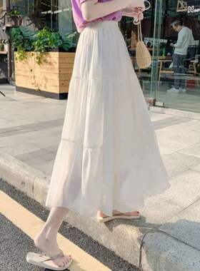 雪纺A字半身裙子仙女超仙森系2025夏装新款长款高腰学生蛋糕裙潮