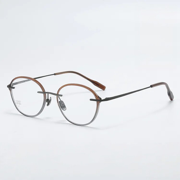 「V6028T」纯钛全钛无框意大利板材圈两用可配高度近视眼镜框男女