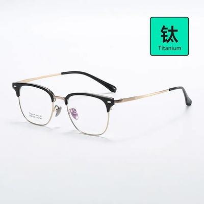 5905简约钛架半框眉毛眼镜架潮通勤复古方框近视男可配近视度数女