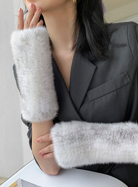 水貂毛半指手套2024新版貂毛加厚保暖编织护腕真皮草貂绒手套半指