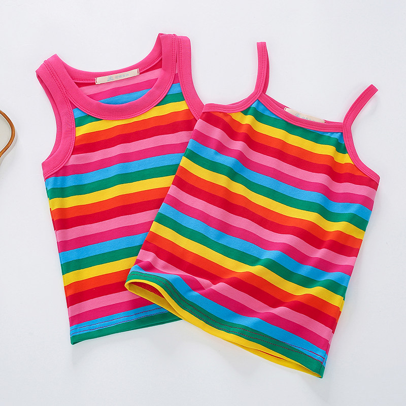 95%纯棉莱卡彩虹条纹女童女孩宝宝吊带背心打底宽肩夏季无袖 马甲,童装/婴儿装/亲子装,背心吊带,淘宝优惠券,粉丝福利购,淘宝优惠卷