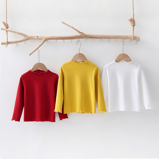 95%棉5%氨纶纯棉保暖女童长袖春秋精棉打底衫中领上衣女孩T恤