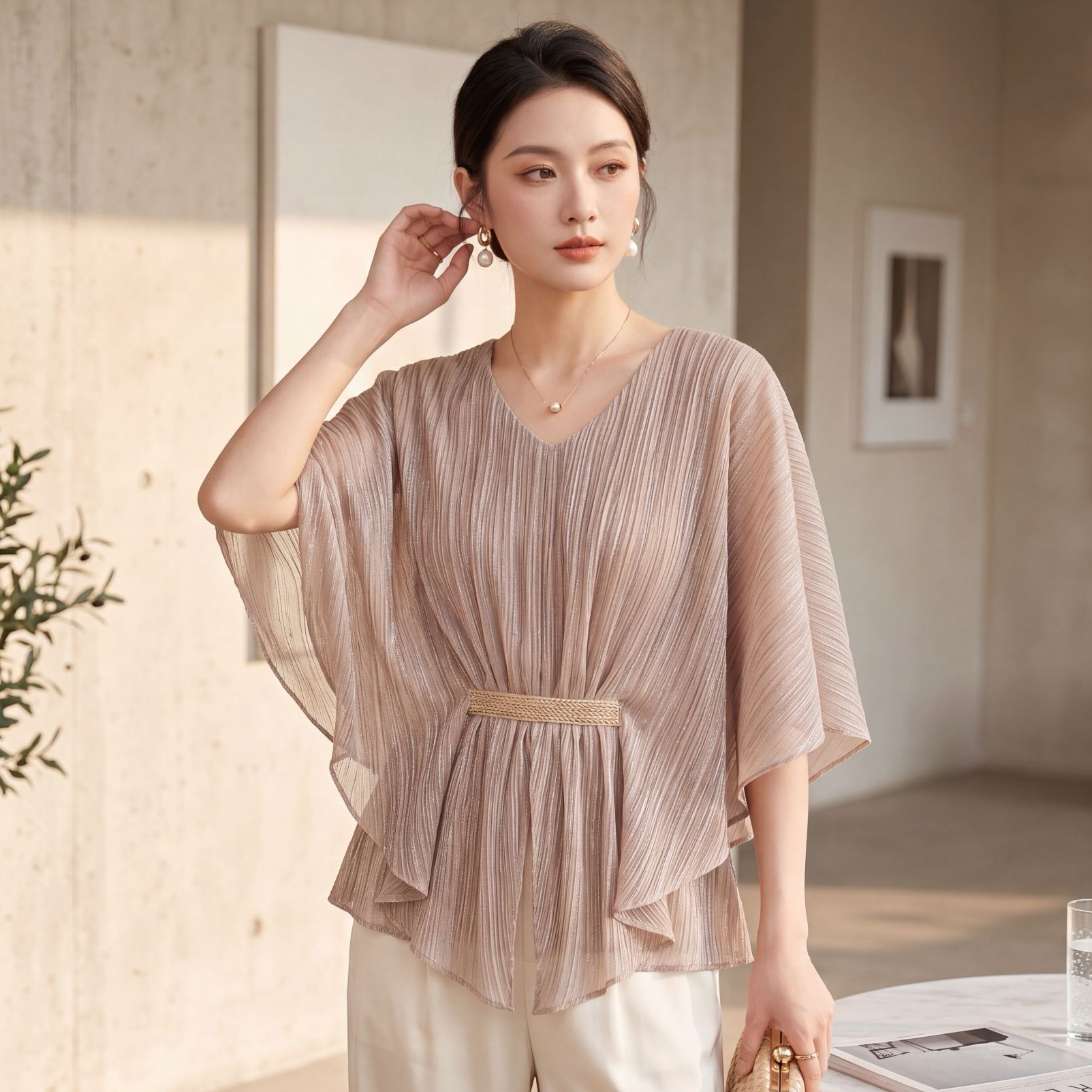 2026夏季妈妈装新款蝙蝠衫大码中老年女装宽松显瘦小衫中年两件套