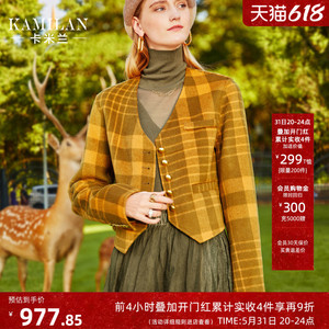 卡米兰短款羊毛外套女2021年秋季新款小个子双面羊毛呢小西装外套