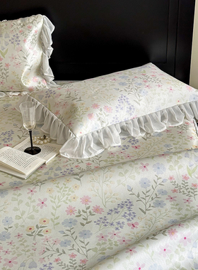 夏季高端A类法式复古床裙冰丝凉席三件套可水洗可折叠软床席子