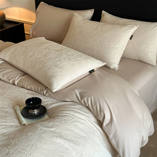 轻奢全棉100支长绒棉厚织提花贡缎四件套春夏亲肤丝滑床单床品1.8