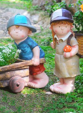 花园阳台小孩花盆绿植雕塑工艺品