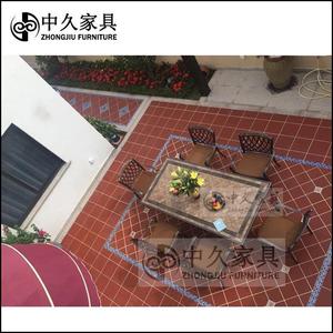 户外庭院花园露台大理石桌 长方桌仿大理石休闲桌椅 餐桌椅五件套