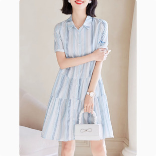 大码女装胖mm2025夏季新款时尚百搭显瘦遮肉条纹连衣裙中长款女裙