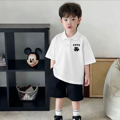 纯棉男女童polo衫短袖t恤夏季新款翻领休闲短袖宝宝卡通打底上衣