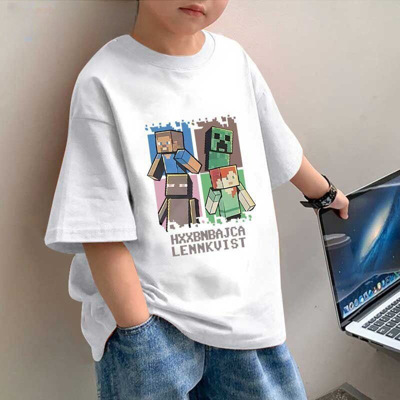 男童新款纯棉儿童T恤短袖2025年夏季我的世界印花中大童上衣潮