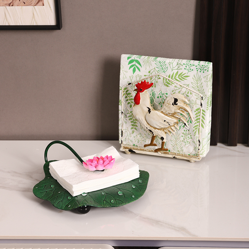 田园风创意纸巾盒酒店公鸡餐巾盒荷叶莲花纸巾架厨房纸巾收纳架子