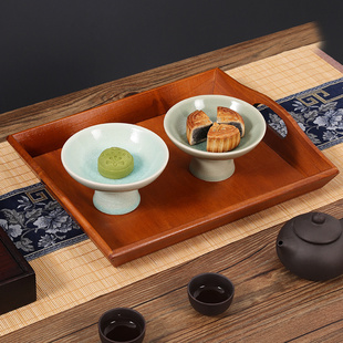 客厅家用茶点盘围炉煮茶高脚水果盘零食点心小托盘陶瓷干果碟 中式