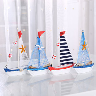 轮船木幼儿园手工制作帆船模型小摆件儿童房玩具拍照道具船装 饰品