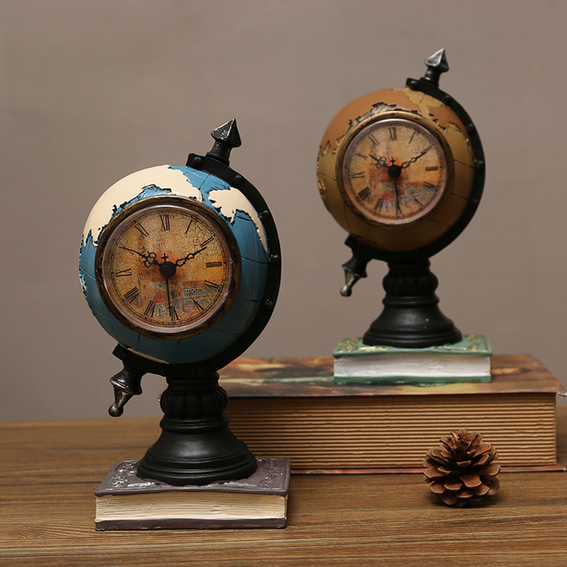 欧美式复古地球仪时钟玄关客厅