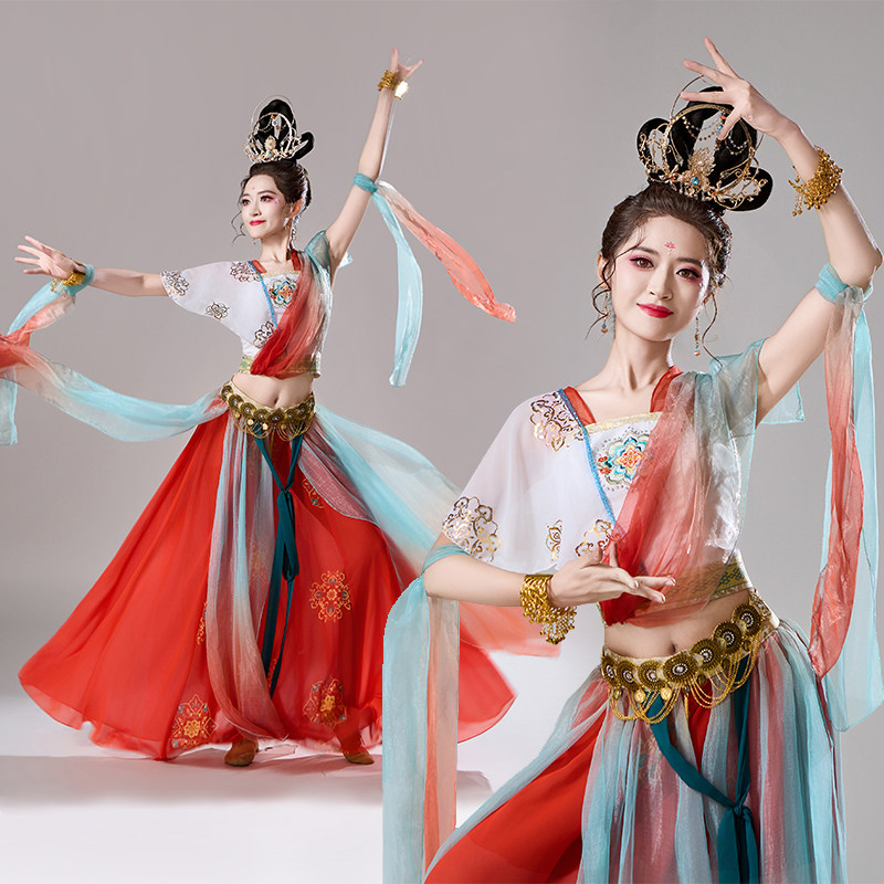 敦煌舞蹈服装汉服胡旋舞遇见异域飞天乐鼓古典舞琵琶演出服女成人图片