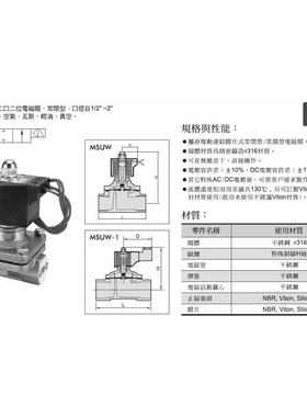 台湾金器MINDMAN电磁阀 MSUW-15-DC24V .