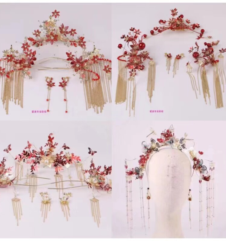 ETE新娘中式头饰金色流苏凤冠复古宫廷发饰古装秀禾服套装配饰品