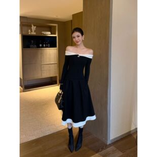 JIJINIQ秋冬百搭撞色中长款半身裙高级感气质休闲韩系拼接女半裙