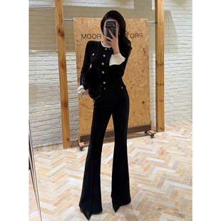 JIJINQI冬季加绒垂感高腰超模裤设计感百搭微喇裤显瘦时尚休闲裤