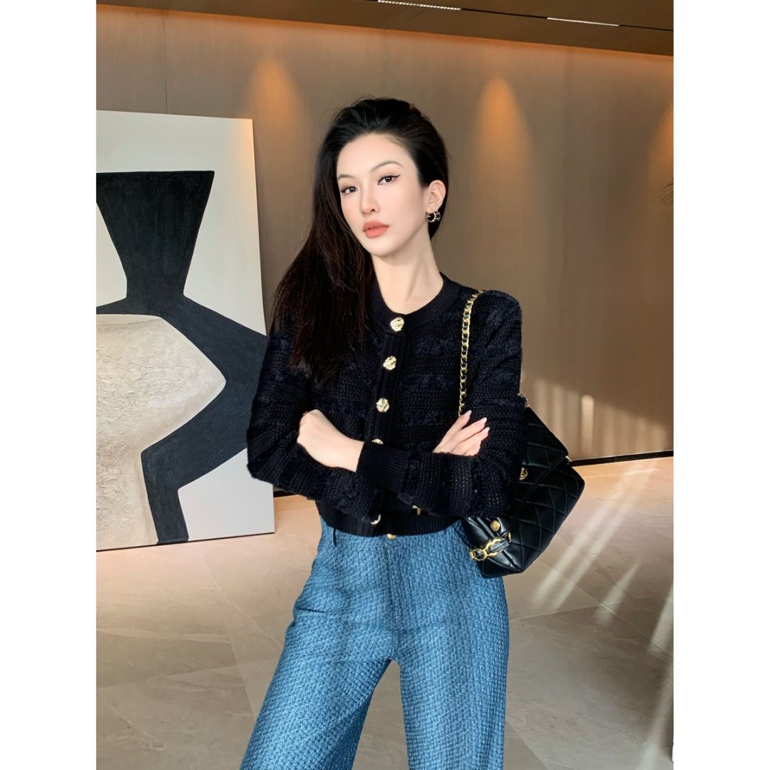 JIJINQI秋冬长袖黑色修身上衣