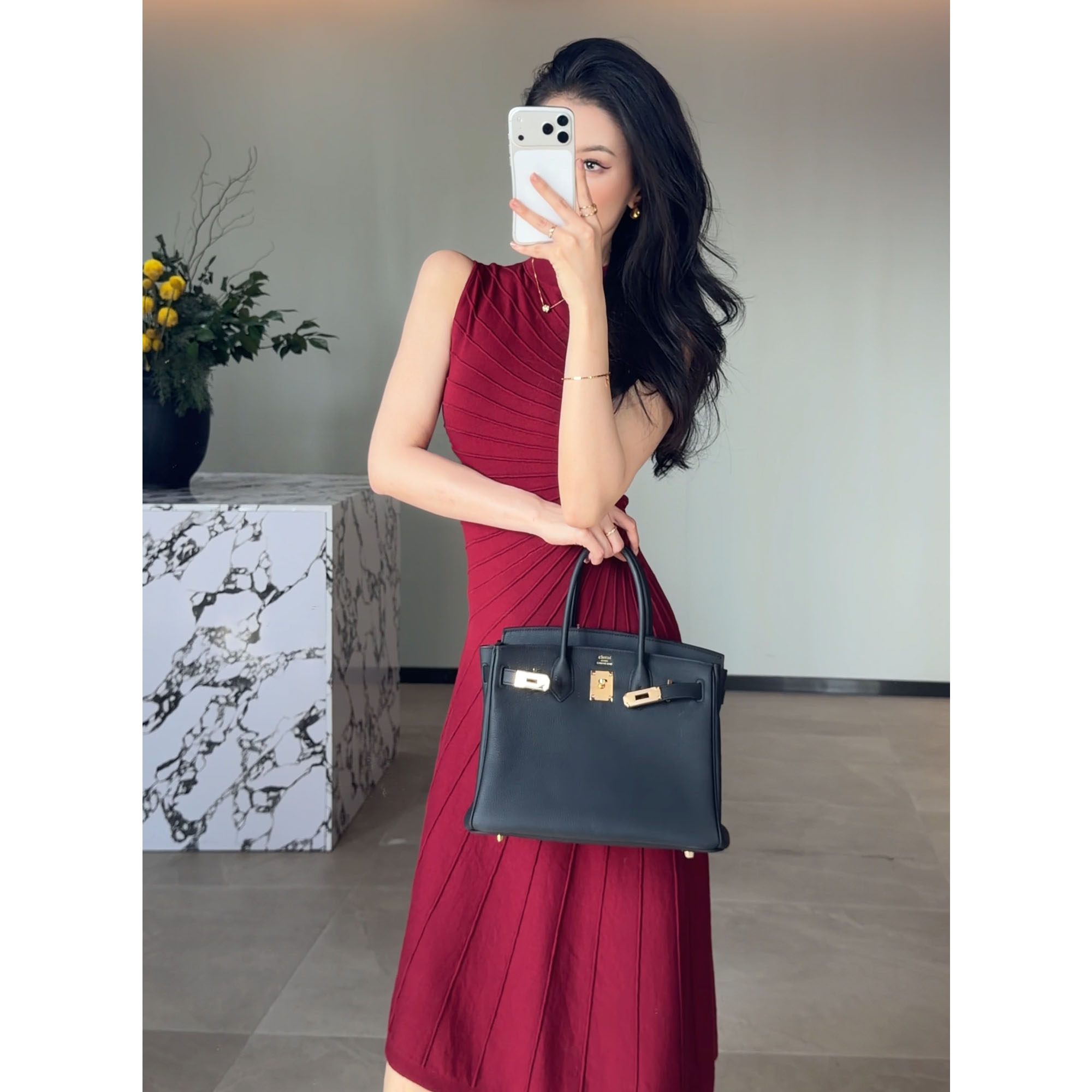 JIJINQI夏季显瘦露肩收腰无袖连衣裙设计感休闲时尚肌理感长裙女