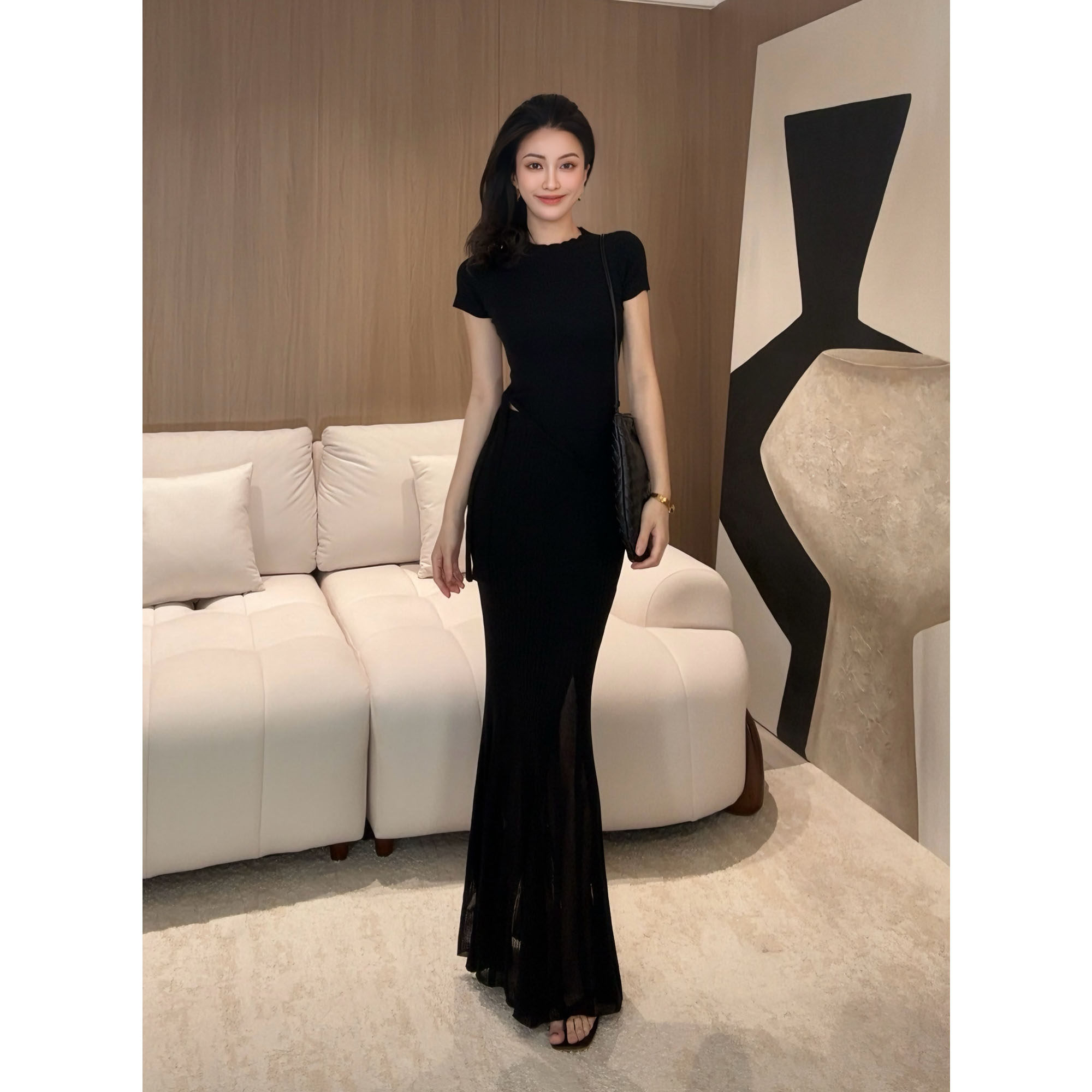 纪金其 设计感半身裙女黑色2025年夏季新款裙子巨好看显瘦裙子潮