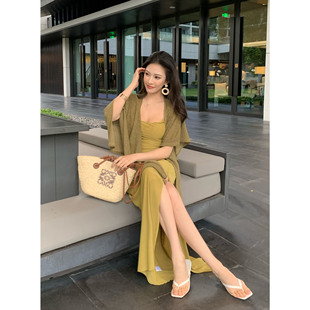 包臀侧开叉长裙 休闲连衣裙吊带纯欲性感修身 JIJINQI夏季 显瘦时尚