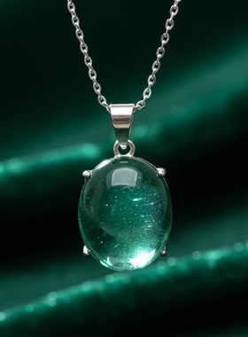 天然绿云母S925银吊坠显白项链