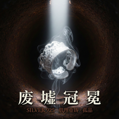 暗黑废土风纯银做旧开口戒指女