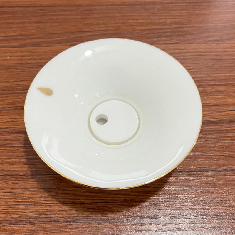 简约自动羊脂玉白瓷带孔旋转底座配件单个功夫茶具泡茶杯工具盖碗