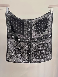 黑白拼色腰果花桑蚕丝方巾复古双面真丝羊毛丝巾春秋百搭丝毛围巾